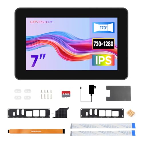 Waveshare 7inch 720 x 1280 Industrial HMI All-In-One Touch Display for Raspberry Pi4/Pi5(Not Included), Dual 4K HDMI Output 10-Point Touch, Optical Bonding, Al Alloy Case(with Power Supply & TF Card) von Waveshare