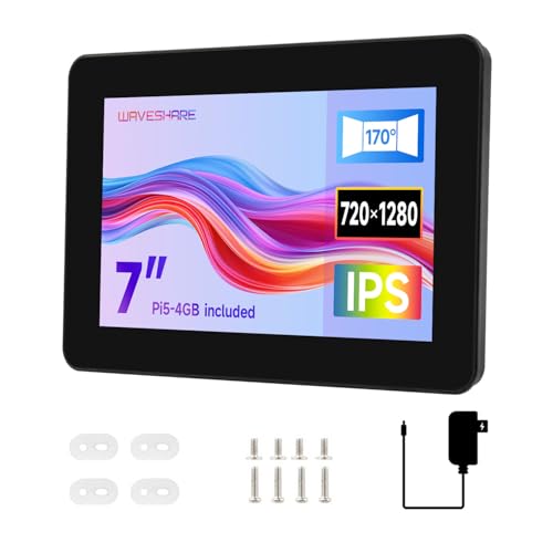 Waveshare 7inch 720x1280 Industrial HMI All-In-One Touch Display for Raspberry Pi5 (Pi5-4GB Included) Dual 4K HDMI Output 10-Point Touch Optical Bonding Al Alloy Case for Efficient Heat Dissipation von Waveshare