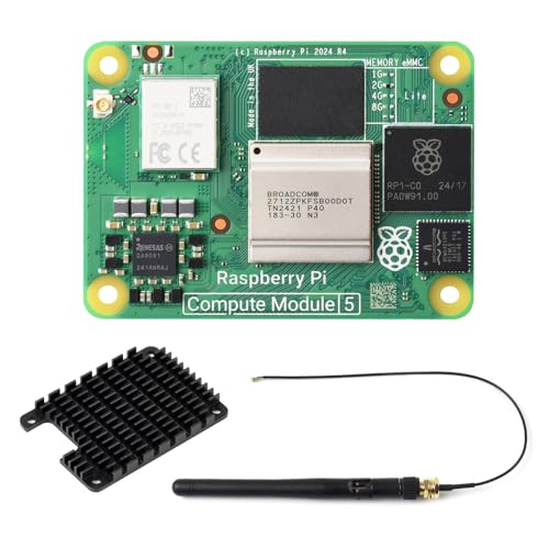 Waveshare CM5 Pi Compute Module 5，Comes with an Official Raspberry Pi CM5102000 (with Wireless, 2GB RAM, 0GB (Lite) eMMC Flash), an Antenna Kit and a HEATSINK von Waveshare