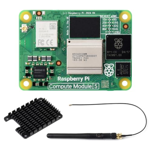 Waveshare CM5 Pi Compute Module 5，Comes with an Official Raspberry Pi CM5108032 (with Wireless, 8GB RAM, 32GB eMMC Flash), an Antenna Kit and a HEATSINK von Waveshare