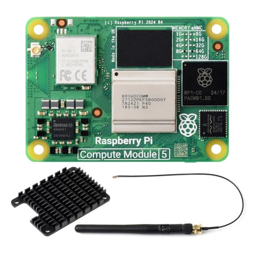 Waveshare CM5 Pi Compute Module 5，Comes with an Official Raspberry Pi CM5108064 (with Wireless, 8GB RAM, 64GB eMMC Flash), an Antenna Kit and a HEATSINK von Waveshare