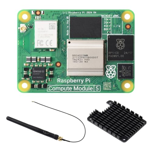 Waveshare CM5 Pi Compute Module 5，Comes with an Official Raspberry Pi CM5116000 (with Wireless, 16GB RAM, 0GB (Lite) eMMC Flash), an Antenna Kit and a HEATSINK von Waveshare