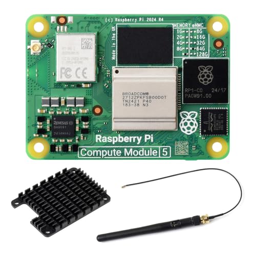 Waveshare CM5 Pi Compute Module 5，Comes with an Official Raspberry Pi CM5116064 (with Wireless, 16GB RAM, 64GB eMMC Flash), an Antenna Kit and a HEATSINK. von Waveshare