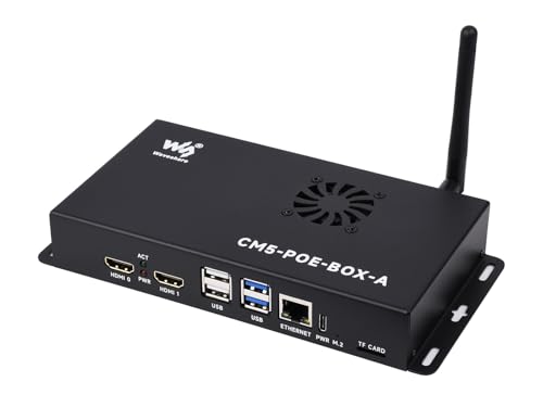 Waveshare Compute Module 5 IO Board, Compatible with All Variants of Raspberry Pi CM5, with PoE Feature, Bundle with PoE Base Board + Case + Power Supply Adapter von Waveshare
