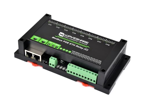 Waveshare Dual Ethernet Ports 8-Ch Relay Module (C), Modbus RTU Protocol, PoE Power Supply, with Various Isolation and Protection Circuits, Industrial Grade Rail-Mount Case von Waveshare