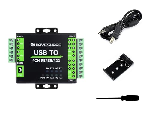 Waveshare Industrial Isolated USB to RS485/422 Converter, Original FT4232HL Chip, Supports USB to 2-Ch RS485 & 2-Ch RS485/422, Wall-Mount & Rail-Mount Support von Waveshare