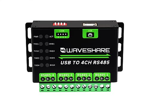 Waveshare Industrial USB to 4Ch RS485 Converter, Multi Protection Circuits, Multi Systems Support, Aluminium Alloy Case, Wall-Mount and Rail-Mount Support von Waveshare