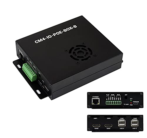 PoE Mini-Computer Basierend auf Raspberry Pi Compute Module 4 (Nicht Enthalten), Waveshare CM4 PoE IO Board (B) Innen, Metallgehäuse, mit Lüfter und CSI/DSI/HDMI/USB/ETH/PCIe/RS232/ RS485 Anschlüsse von Waveshare
