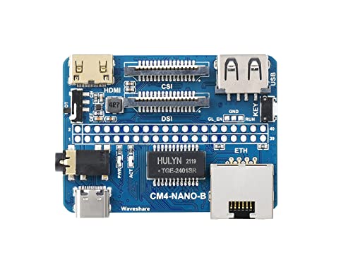 Waveshare Nano Base Board (B) for Raspberry Pi Compute Module 4 Same Size as CM4 Standard CM4 Socket 40PIN GPIO Gigabit Ethernet USB2.0 DSI CSI 3.5mm Audio Jack von Waveshare