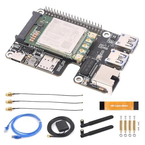 Waveshare PCIe to MiniPCIe/Gigabit Ethernet/USB 3.2 Gen1 HAT+ Compatible with Raspberry Pi 5, Supports Multiple OS and MiniPCIe Interface 4G Module (with SIM7600G-H-PCIE),High-Speed Networking von Waveshare