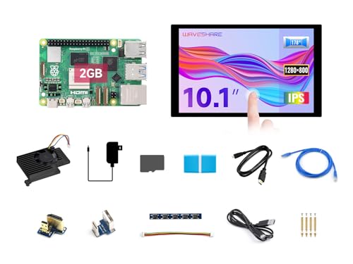Waveshare PI5-2GB Display Kit A, Compatible with Raspberry Pi 5, Bundle with Raspberry Pi 5 2GB, 10.1inch LCD, Cooler, 64GB TF Card, Cable and so on (14 Items) von Waveshare