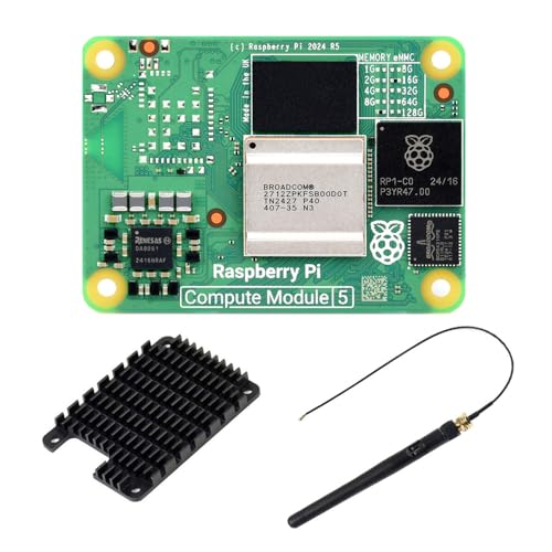 Waveshare Pi Compute Module 5 CM5016016 Package A, Deliver Raspberry Pi 5 Power, 16GB RAM, 16GB eMMC Flash, Heatsink & Antenna Included(But No Wireless Module - Antenna can be Used for Other Purpose) von Waveshare
