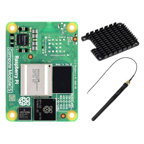 Waveshare Pi Compute Module 5 CM5016064 Package A, Deliver Raspberry Pi 5 Power, 16GB RAM, 64GB eMMC Flash, Heatsink & Antenna Included(But No Wireless Module - Antenna can be Used for Other Purpose) von Waveshare