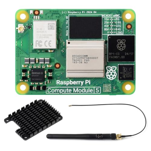 Waveshare Pi Compute Module 5 CM5104016 (with WiFi Module, 4GB RAM, 16GB Flash eMMC), Raspberry Pi CM5 Computing Module Core Board, Also Comes with an Antenna and a Heatsink (3 Items) von Waveshare
