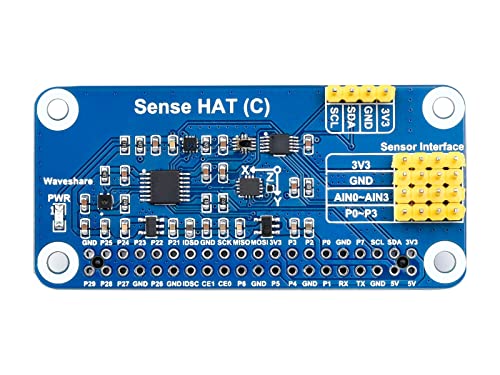 Waveshare Sense HAT (C) for Raspberry Pi Series Board, Supports External Sensors, Communicate via I2C Interface, Onboard Accelerometer, Magnetometer, Barometer, Temperature and Humidity Sensor, etc von Waveshare