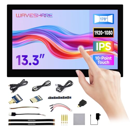 waveshare 13.3inch High Resolution HDMI Capacitive Touch Display, Compatible with Raspberry Pi 5/4B/3B/Zero/Zero W/Zero 2W/Pico/Pico W/Pico WH, Type-C/HDMI Display Interface von Waveshare