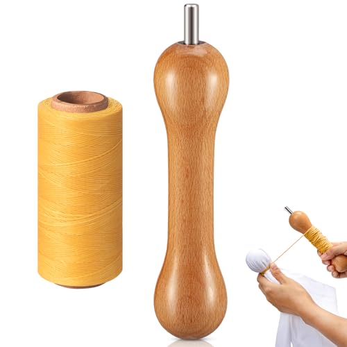 Wavwavw 2 Stück Batikwerkzeug, 1 Sinew Puller Werkzeug für Batikfärbung mit Wickel-Sinw Ziehvorrichtung für DIY und 295 Yard weiß gewachste Faden-Sets für Erwachsene (orangefarbener Faden) von Wavwavw