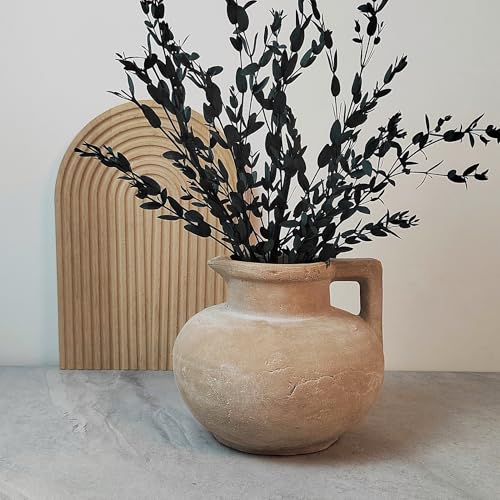 Rustikale verwitterte Keramikvase mit Griff, handgefertigter Tonkrug, Vintage-Pflanzenhalter für trockene Blumen, dekorative Keramik für Zuhause von Wavy Studio