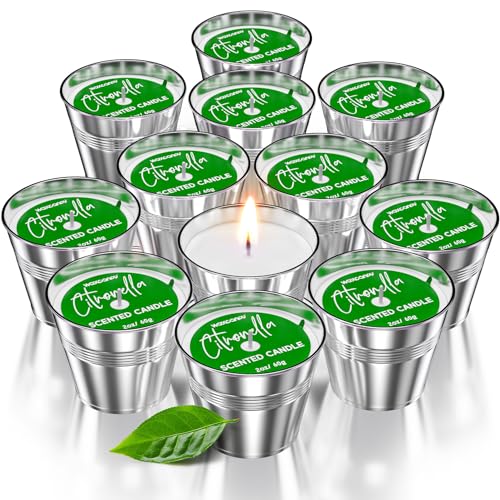 Citronella Kerze Outdoor - Natürliche Sojawachs Kerzen mit Citronella Duft für Garten, Camping, Picknicks, Balkon, Terrasse - 15 Stunden Brenndauer pro Kerze. [Tragbarkeit 12 x 1.8oz ] von Waxcanpy