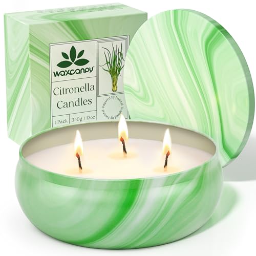 Citronella Kerze Outdoor -Natürliche Sojawachs Kerzen mit Citronella Duft für Garten, Camping, Picknicks, Balkon, Terrasse - 70 Stunden Brenndauer pro Kerze (12oz) von Waxcanpy