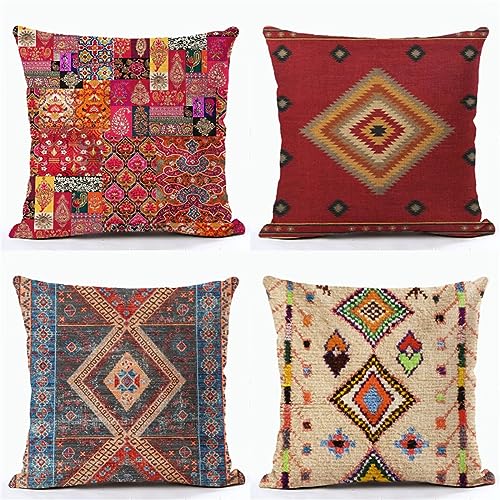 4er Set Bunt Kissenbezug 60x60 cm mit Boho Muster Design, soft Beidseitig Kissenbezüge Quadratische Kissenhülle für Wohnräume Büros Sitzgelegenheiten, Betten und Stühle Dekokissen Mit Reißverschluss von Waxonle