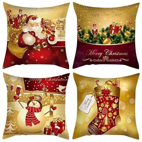 4er Set Gelb Kissenbezug 80x80 cm mit Weihnachten Muster Design, soft Beidseitig Kissenbezüge Quadratische Kissenhülle für Wohnräume Sitzgelegenheiten, Betten und Stühle Dekokissen Mit Reißverschluss von Waxonle