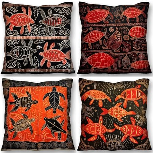 4er Set Kissenbezüge 40x40 cm Schildkröten-Wandbild Deko-Elemente : stuhlkissen Baumwolle Soft für Wohn- Schlafzimmer - Vielfältige Designs für Couch und Saisonale Zierkissen - und Außenbereich von Waxonle