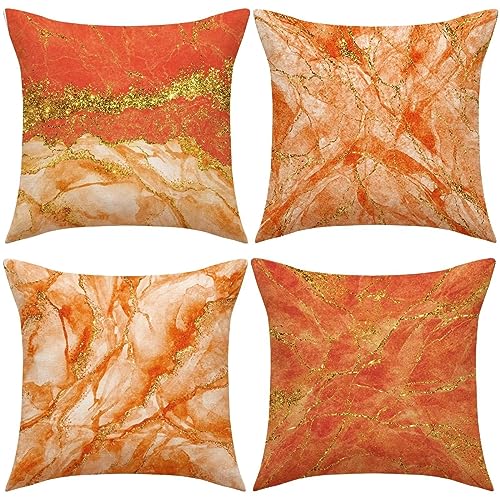 4er Set Orange Kissenbezug 50x50 cm mit Einfach Muster Design, soft Beidseitig Kissenbezüge Quadratische Kissenhülle für Wohnräume Sitzgelegenheiten, Betten und Stühle Dekokissen Mit Reißverschluss von Waxonle