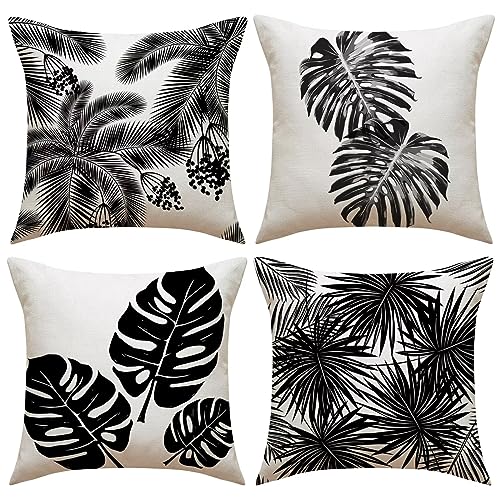 4er Set Schwarz und weiß Kissenbezug 70x70 cm mit Einfach Muster Design, Beidseitig Kissenbezüge Quadratische Kissenhülle für Wohnräume Sitzgelegenheiten, Betten und Stühle Deko Mit Reißverschluss von Waxonle