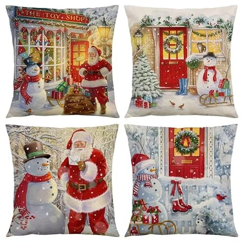 4er Set Weihnachten Kissenbezug 40x40 cm mit Brief Muster Design, soft Beidseitig Kissenbezüge Quadratische Kissenhülle für Wohnräume Sitzgelegenheiten, Betten und Stühle Dekokissen Mit Reißverschluss von Waxonle