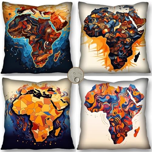 4er Set kissenbezug 30x30 cm Afrika-Karte : Outdoor Kissen Wetterfest Leinen Bezüge für Gartenmöbel Innenraum -Zierkissenhüllen Sofa Wohnzimmer Deko Schlafzimmer-Einzigartige Designs Stuhlkissen Couch von Waxonle