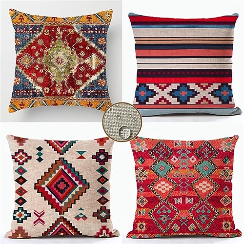 Kissenbezüge 30x30 cm 4er Set Bauernhaus Outdoor Kissen Boho Sofakissen Dekokissen Kopfkissen Wasserfest Linen Zierkissen Quadratische Kissenhülle für Gartenmöbel Sofa Bett Auto Terrasse Schlafzimmer von Waxonle
