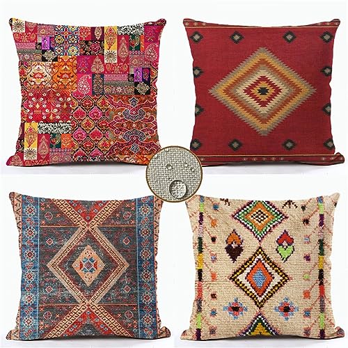 Kissenbezüge 30x30 cm 4er Set Boho Outdoor Kissen Bunt Sofakissen Dekokissen Kopfkissen Wasserfest Linen Zierkissen Quadratische Kissenhülle für Gartenmöbel Sofa Couch Bett Auto Terrasse Schlafzimmer von Waxonle