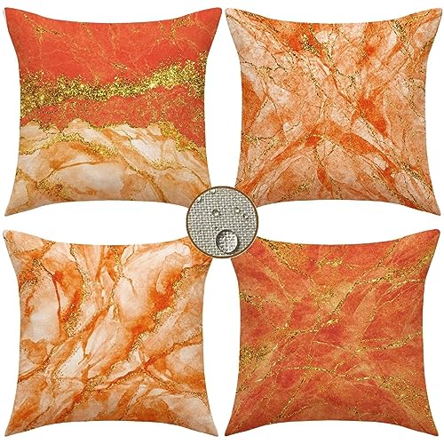 Kissenbezüge 30x30 cm 4er Set Einfach Outdoor Kissen Orange Sofakissen Dekokissen Kopfkissen Wasserfest Linen Zierkissen Quadratische Kissenhülle für Gartenmöbel Sofa Bett Auto Terrasse Schlafzimmer von Waxonle