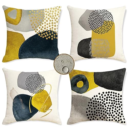 Kissenbezüge 35x35 cm 4er Set Abstrakt Outdoor Kissen Kunst Sofakissen Dekokissen Kopfkissen Wasserfest Linen Zierkissen Quadratische Kissenhülle für Gartenmöbel Sofa Bett Auto Terrasse Schlafzimmer von Waxonle