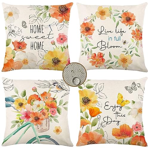 Kissenbezüge 40x40 4er Set Blumen Outdoor Kissen Bunt Sofakissen Dekokissen Kopfkissen Wasserfest Linen Zierkissen Quadratische Kissenhülle für Gartenmöbel Sofa Couch Bett Auto Terrasse Schlafzimmer Kissenbezüge 40x40 4er Set Blumen Outdoor Kissen Bunt Sofakissen Dekokissen Kopfkissen Wasserfest Linen Zierkissen Quadratische Kissenhülle für Gartenmöbel Sofa Couch Bett Auto Terrasse Schlafzimmer von Waxonle
