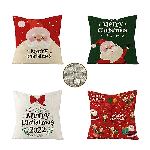 Kissenbezüge 40x40 cm 4er Set Ältere Outdoor Kissen Weihnachten Sofakissen Deko Kopfkissen Wasserfest Linen Zierkissen Quadratische Kissenhülle für Gartenmöbel Sofa Bett Auto Terrasse Schlafzimmer von Waxonle