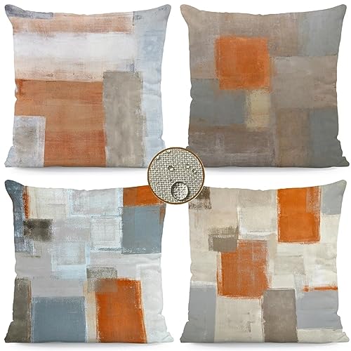 Kissenbezüge 40x40 cm 4er Set Abstrakt Outdoor Kissen Gelb Sofakissen Dekokissen Kopfkissen Wasserfest Linen Zierkissen Quadratische Kissenhülle für Gartenmöbel Sofa Bett Auto Terrasse Schlafzimmer von Waxonle