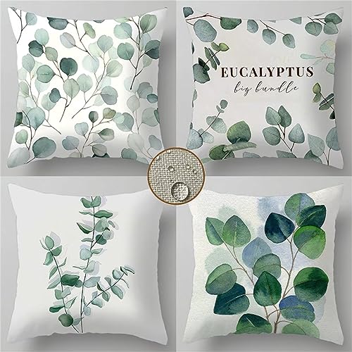 Kissenbezüge 40x40 cm 4er Set Anlage Outdoor Kissen Weiss Sofakissen Dekokissen Kopfkissen Wasserfest Linen Zierkissen Quadratische Kissenhülle für Gartenmöbel Sofa Bett Auto Terrasse Schlafzimmer von Waxonle