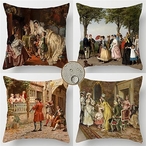 Kissenbezüge 40x40 cm 4er Set Europa Outdoor Kissen Berühmte Gemälde Sofakissen Deko Kopfkissen Wasserfest Zierkissen Quadratische Kissenhülle für Gartenmöbel Sofa Bett Auto Terrasse Schlafzimmer von Waxonle