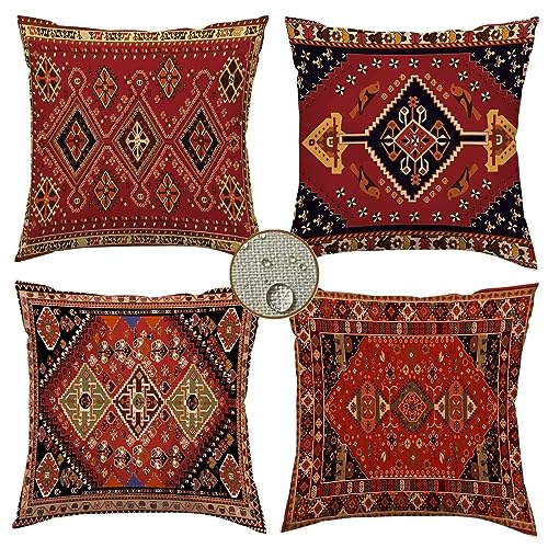 Kissenbezüge 40x40 cm 4er Set Persien Outdoor Kissen Boho Sofakissen Dekokissen Kopfkissen Wasserfest Linen Zierkissen Quadratische Kissenhülle für Gartenmöbel Sofa Bett Auto Terrasse Schlafzimmer von Waxonle