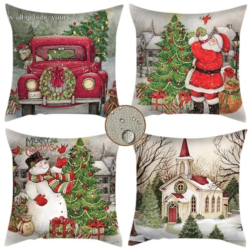 Kissenbezüge 40x40 cm 4er Set Weihnachten Outdoor Kissen Winter Sofakissen Deko Kopfkissen Wasserfest Linen Zierkissen Quadratische Kissenhülle für Gartenmöbel Sofa Bett Auto Terrasse Schlafzimmer Kissenbezüge 40x40 cm 4er Set Weihnachten Outdoor Kissen Winter Sofakissen Deko Kopfkissen Wasserfest Linen Zierkissen Quadratische Kissenhülle für Gartenmöbel Sofa Bett Auto Terrasse Schlafzimmer von Waxonle