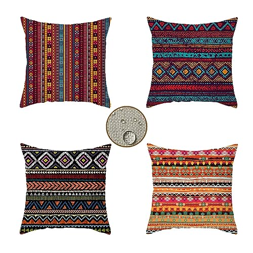 Kissenbezüge 50x50 cm 4er Set Kunst Outdoor Kissen Boho Sofakissen Dekokissen Kopfkissen Wasserfest linen Zierkissen Quadratische Kissenhülle für Gartenmöbel Sofa Couch Bett Auto Terrasse Schlafzimmer von Waxonle