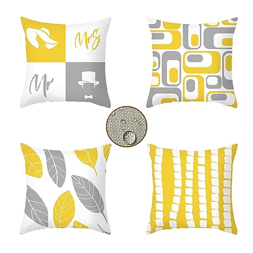 Kissenbezüge 55x55 4er Set Modern Outdoor Kissen Gelb Sofakissen Dekokissen Kopfkissen Wasserfest Linen Zierkissen Quadratische Kissenhülle für Gartenmöbel Sofa Couch Bett Auto Terrasse Schlafzimmer von Waxonle