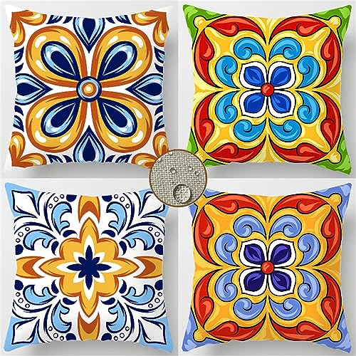 Kissenbezüge 60x60 cm 4er Set Gelb Outdoor Kissen Mandala Sofakissen Dekokissen Kopfkissen Wasserfest Linen Zierkissen Quadratische Kissenhülle für Gartenmöbel Sofa Bett Auto Terrasse Schlafzimmer von Waxonle