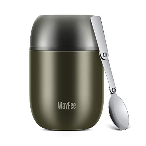 Thermobehälter für Essen 450ml Speisegefäß Edelstahl Speisebehälter Babybrei Isolierbehälter mit Löffel Warmhaltebox Thermo Gefäß Bleiben Suppe Heiß & kalt für Schule Freien Büro von WayEee