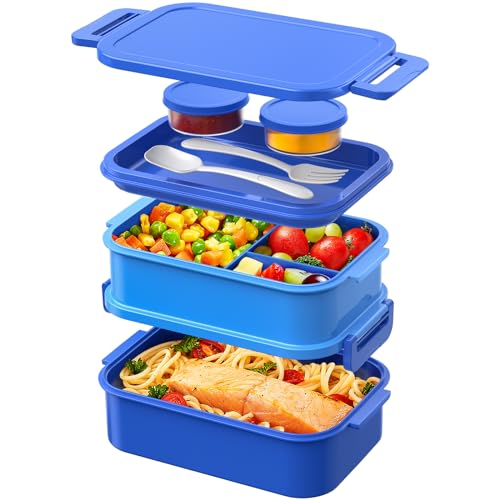 WayEee Lunchbox Erwachsene 2130ml Groß Volumen Bento Box Auslaufsicher Brotdose Erwachsene BPA Frei für Büro, Schule (Blau) von WayEee