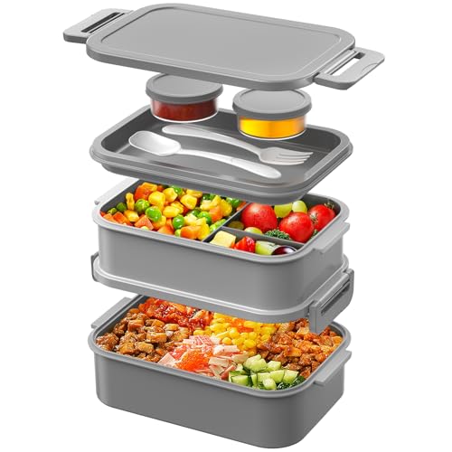 WayEee Lunchbox Erwachsene 2130ml Groß Volumen Bento Box Auslaufsicher Brotdose Erwachsene BPA Frei für Büro, Schule (Grau) von WayEee