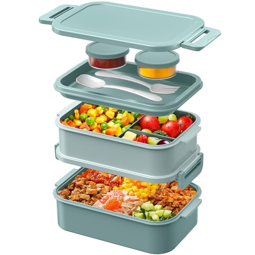 WayEee Lunchbox Erwachsene 2130ml Groß Volumen Bento Box Auslaufsicher Brotdose Erwachsene BPA Frei für Büro, Schule (Grün) von WayEee