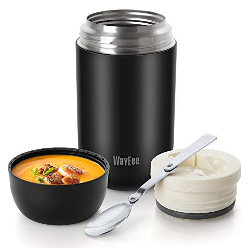 Thermobehälter für Essen 450ml, 710ml Thermobecher Essen Edelstahl Warmhaltebehälter mit Löffel Essensbehälter Speisegefäß Edelstahl für Suppen, Babybrei Warmhaltebox von WayEee